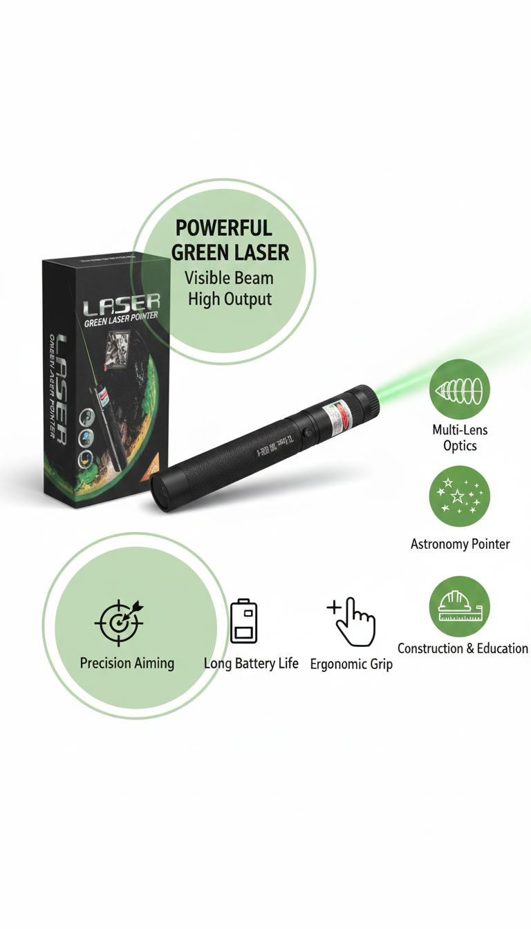 Ultra-Bright Green Laser Pointer — Rechargeable, Pocket-Size