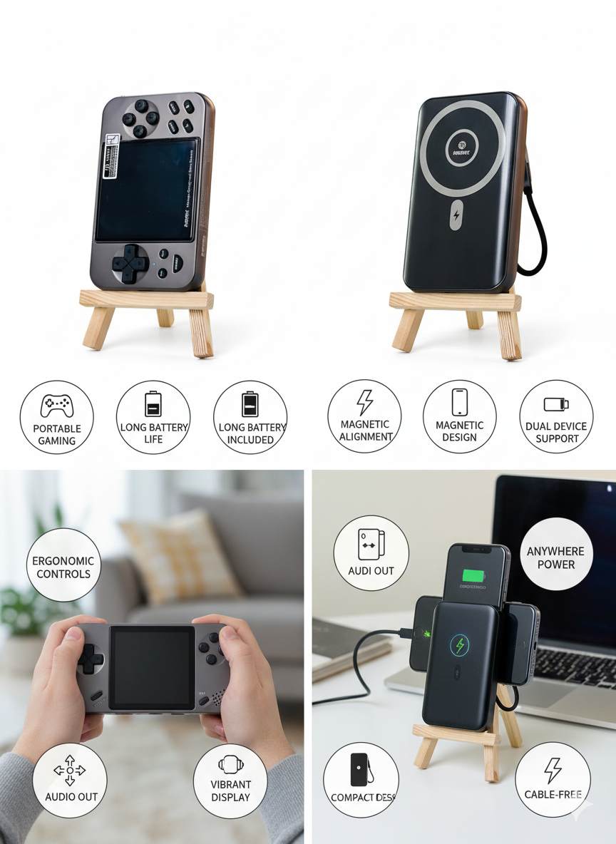 Remax Portable Gaming Console & MagSafe Power Bank – Play & Charge Anywhere