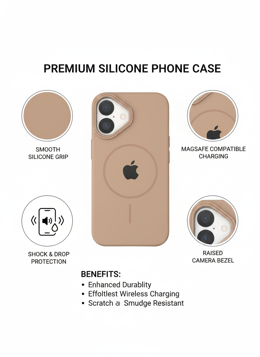 Premium Silicone MagSafe Compatible Phone Case with Shock Protection and Raised Camera Bezel