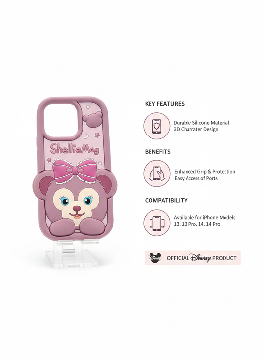 Cute Disney ShellieMay Bow Design Phone Cover for iPhone 13, 14, 15, 16 Pro - Enhanced Protection