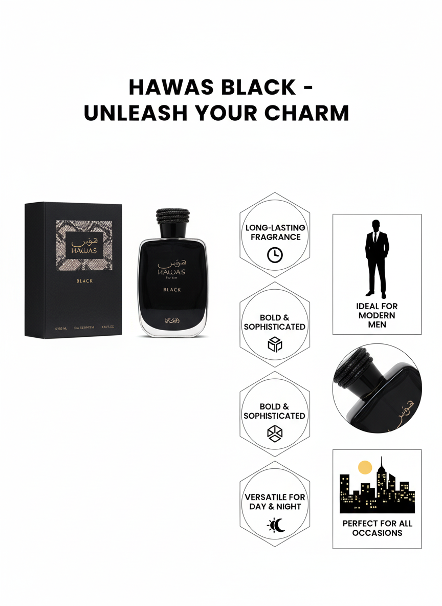 Hawas Black for Him 100ml – Long-Lasting Premium Men’s Eau de Parfum