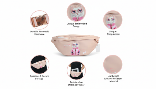 NIMMY Friends Kids Cat Design Waist Bag with Detachable Strap and Rose Gold Hardware
