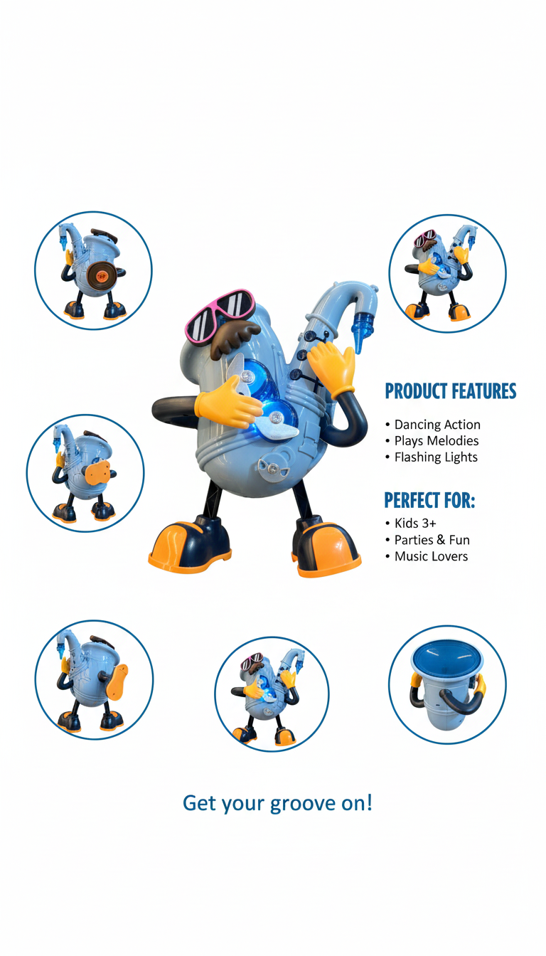 Dancing Saxophone Toy with Music, Lights, Funky Dance Moves, Interactive Fun, Bright LED Effects, Kids Entertainment Gift, Musical Cartoon Character Toy for Boys & Girls