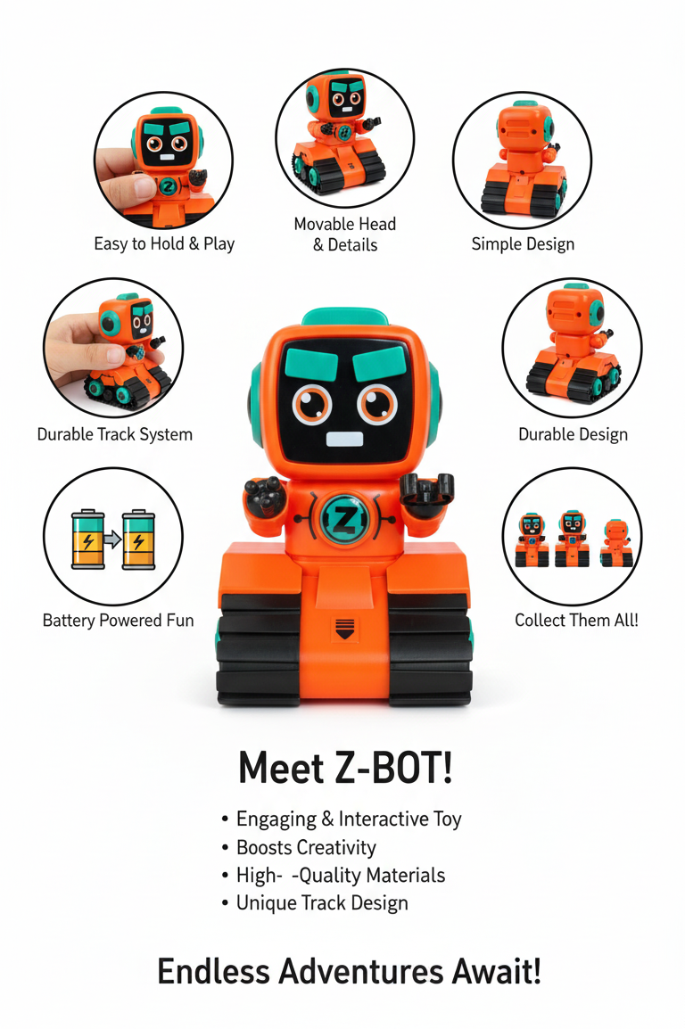 Z-BOT Interactive Robot Toy – Durable Tracks, Movable Head, Battery Powered