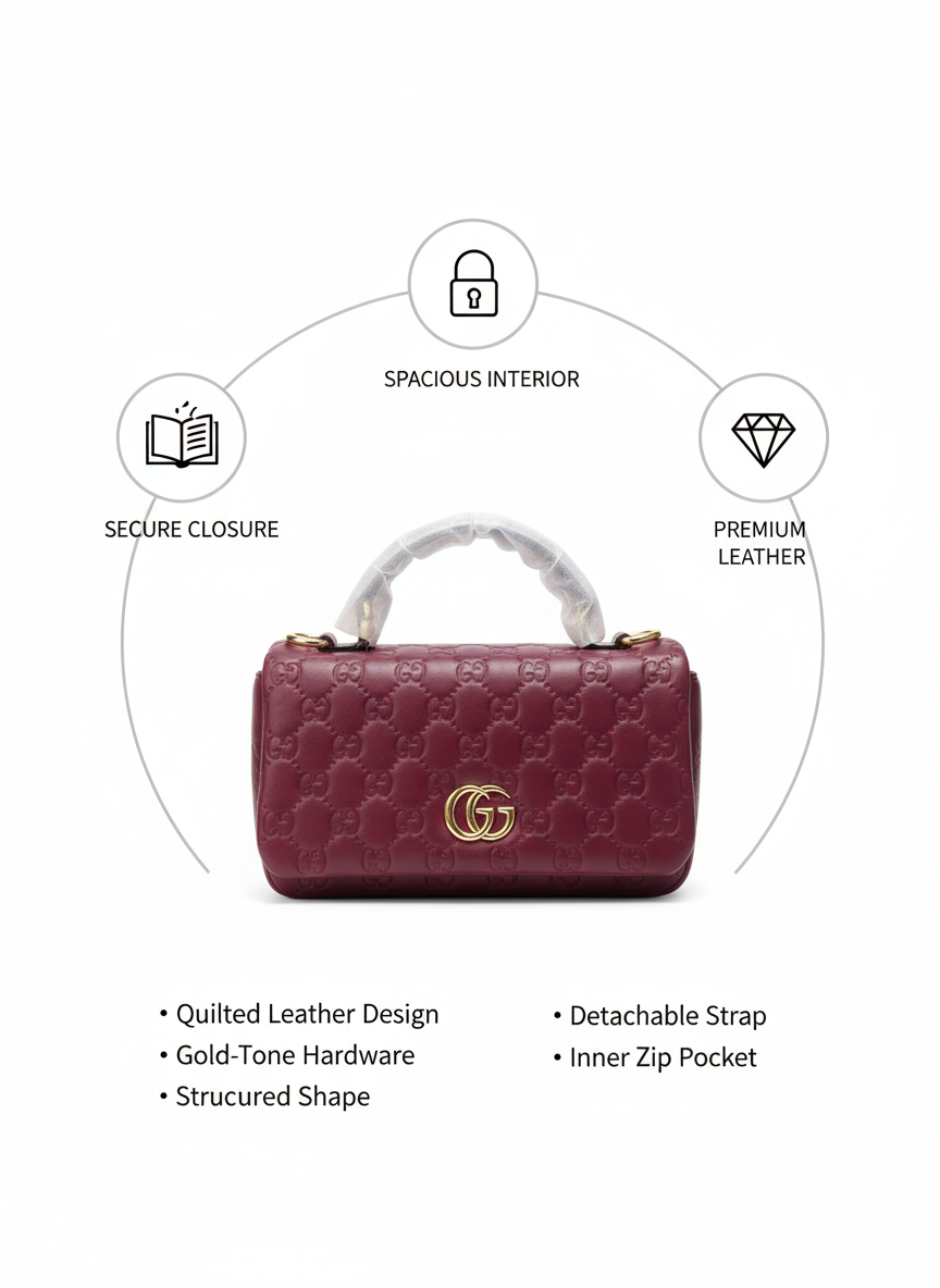 Elegant Maroon Leather Handbag – Structured & Stylish