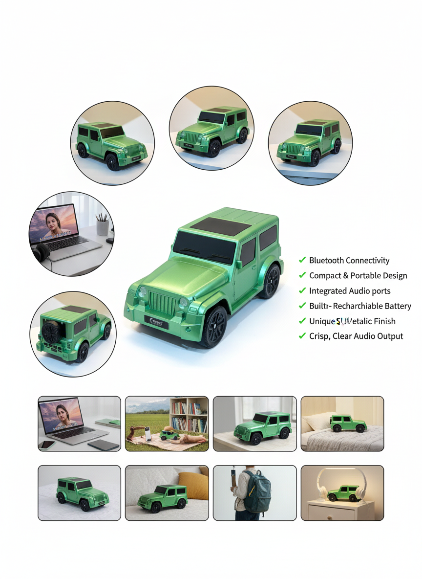 Metallic Green SUV Bluetooth Speaker – Portable Wireless Audio Mini Vehicle
