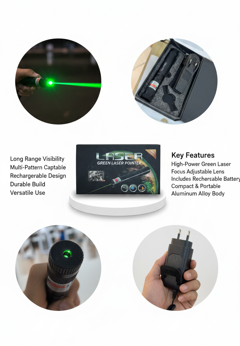 Ultra-Bright Green Laser Pointer — Rechargeable, Pocket-Size