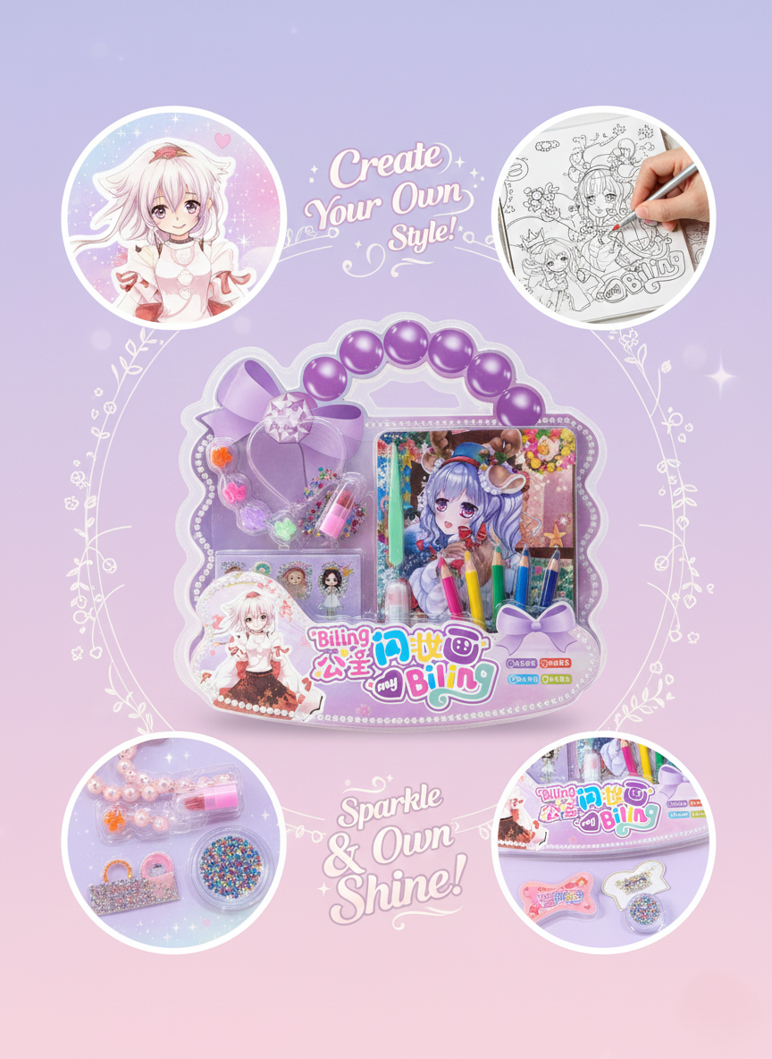 Magical Princess DIY Glitter Art & Fashion Design Creativity Set with Anime Craft Accessories, Sparkle Tools, Coloring Pens, Beads, Stickers & Style Kit