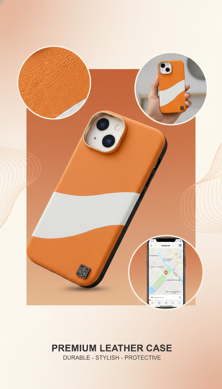 Premium Vegan Leather Wave iphone 11 Case – Shock Resistant & Slim Design (Orange)