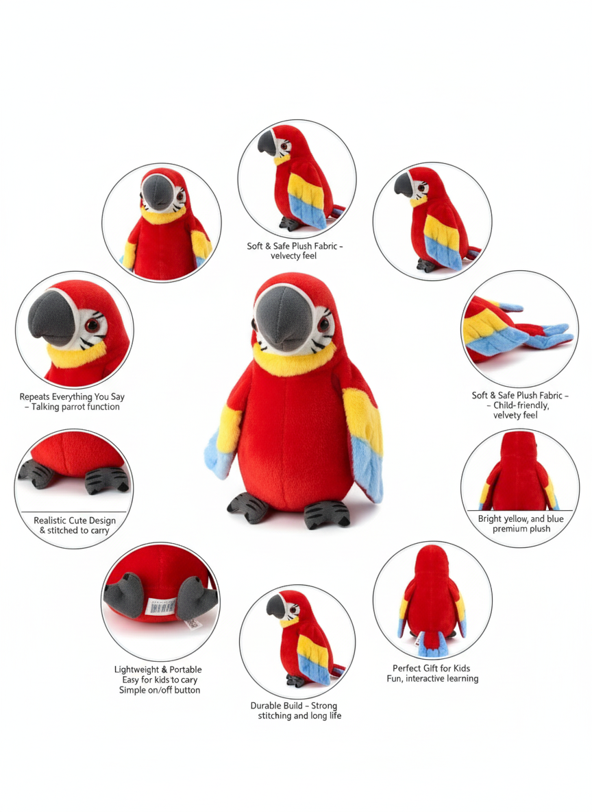 Talking Parrot Educational Plush – Colorful, Safe & Battery Operated