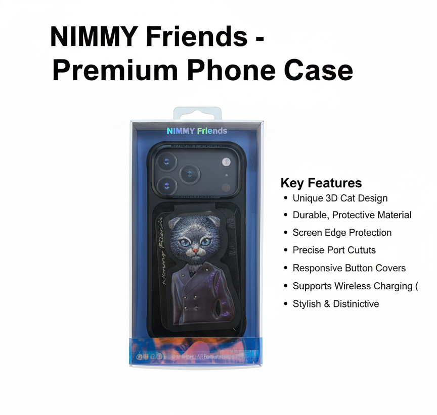 Nimmy Friends 3D Cat Design iPhone 17 Pro Case - Premium, Shock-Resistant Cover with Wireless Charging Support