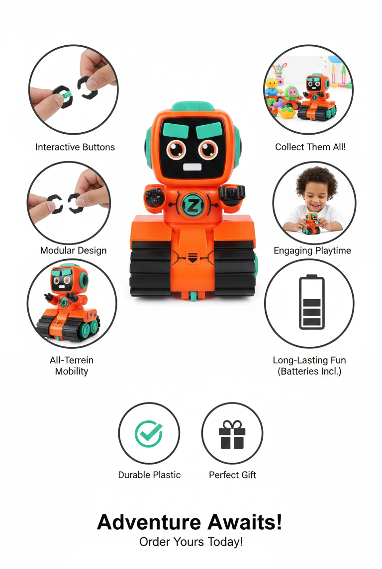 Z-BOT Interactive Robot Toy – Durable Tracks, Movable Head, Battery Powered