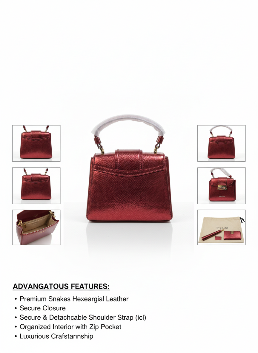 Luxurious Bvlgari Top-Handle Bag - Metallic Red Snakeskin Texture