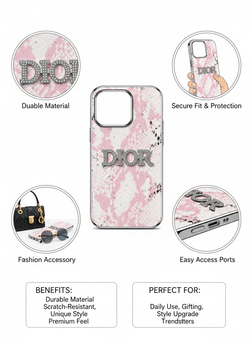 Luxury Pink Snakeskin Texture Designer-Style Protective 14 Pro Case with Raised Logo Finish