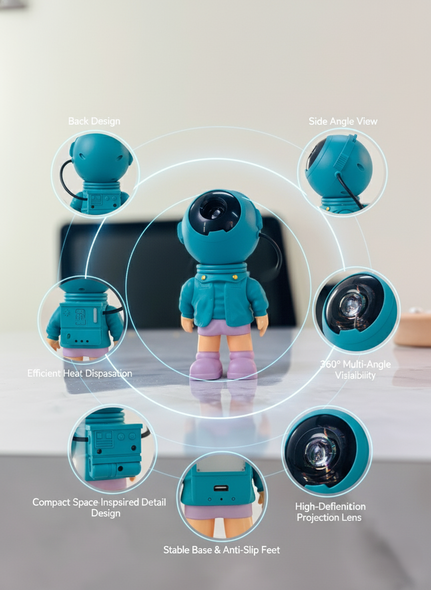 Mini Astronaut Character Projector – 360° HD Lens, Cooling Vent System & Space-Inspired Compact Design