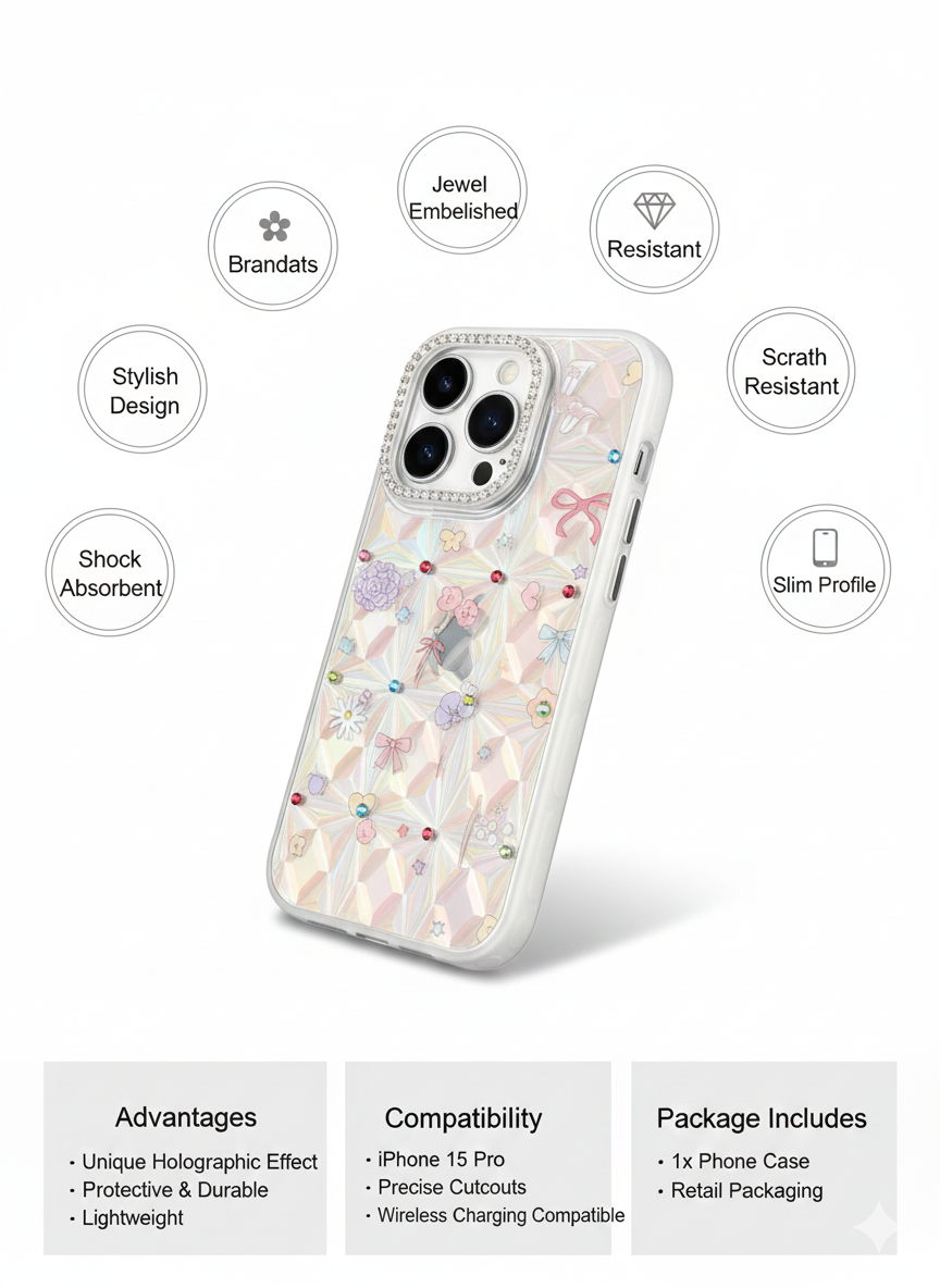 Elegant Iridescent Floral Armor Case – Premium Protection for iPhone 16 Series