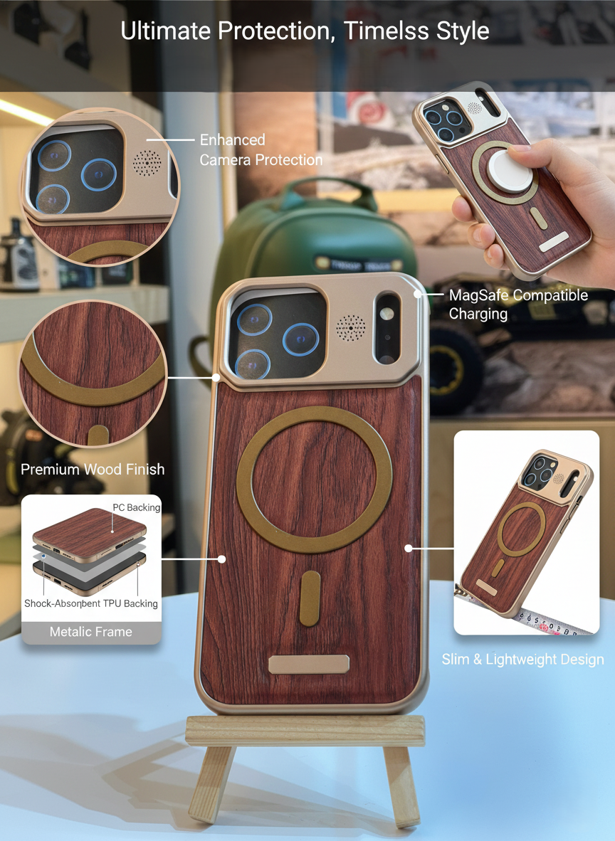 Premium Wood Texture MagSafe Case for iPhone 17 Pro | Luxury Shockproof Protective Cover | Vintage Wooden Finish