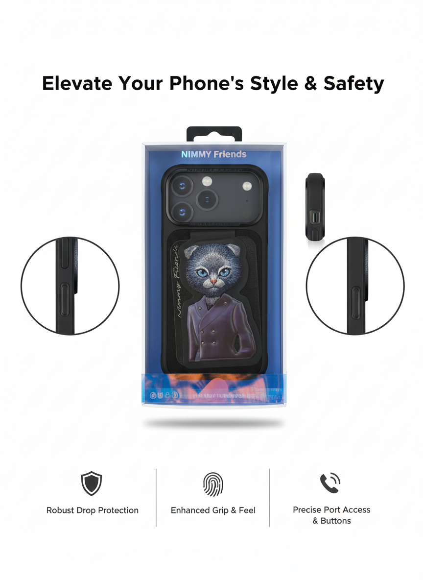 Nimmy Friends 3D Cat Design iPhone 17 Pro Case - Premium, Shock-Resistant Cover with Wireless Charging Support