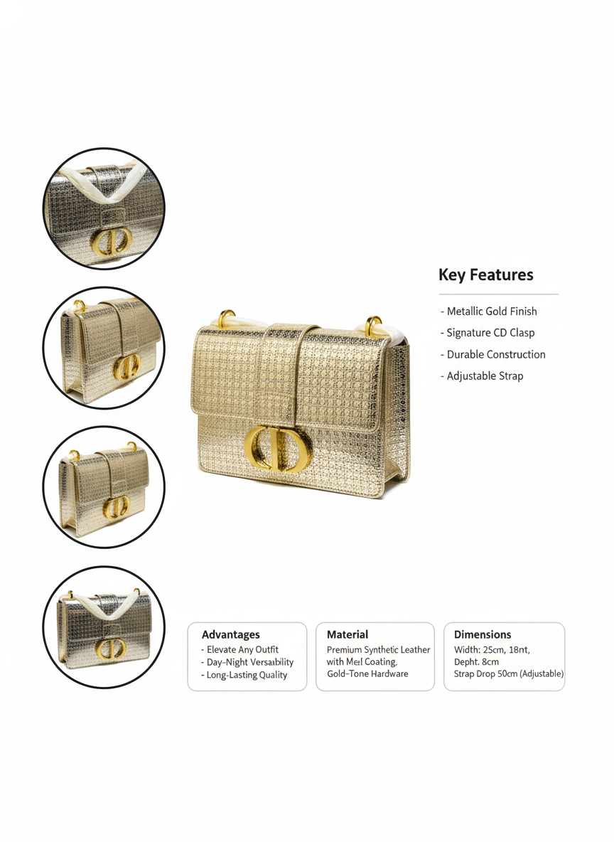 High-Shine Gold Fashion Handbag for Day & Night
