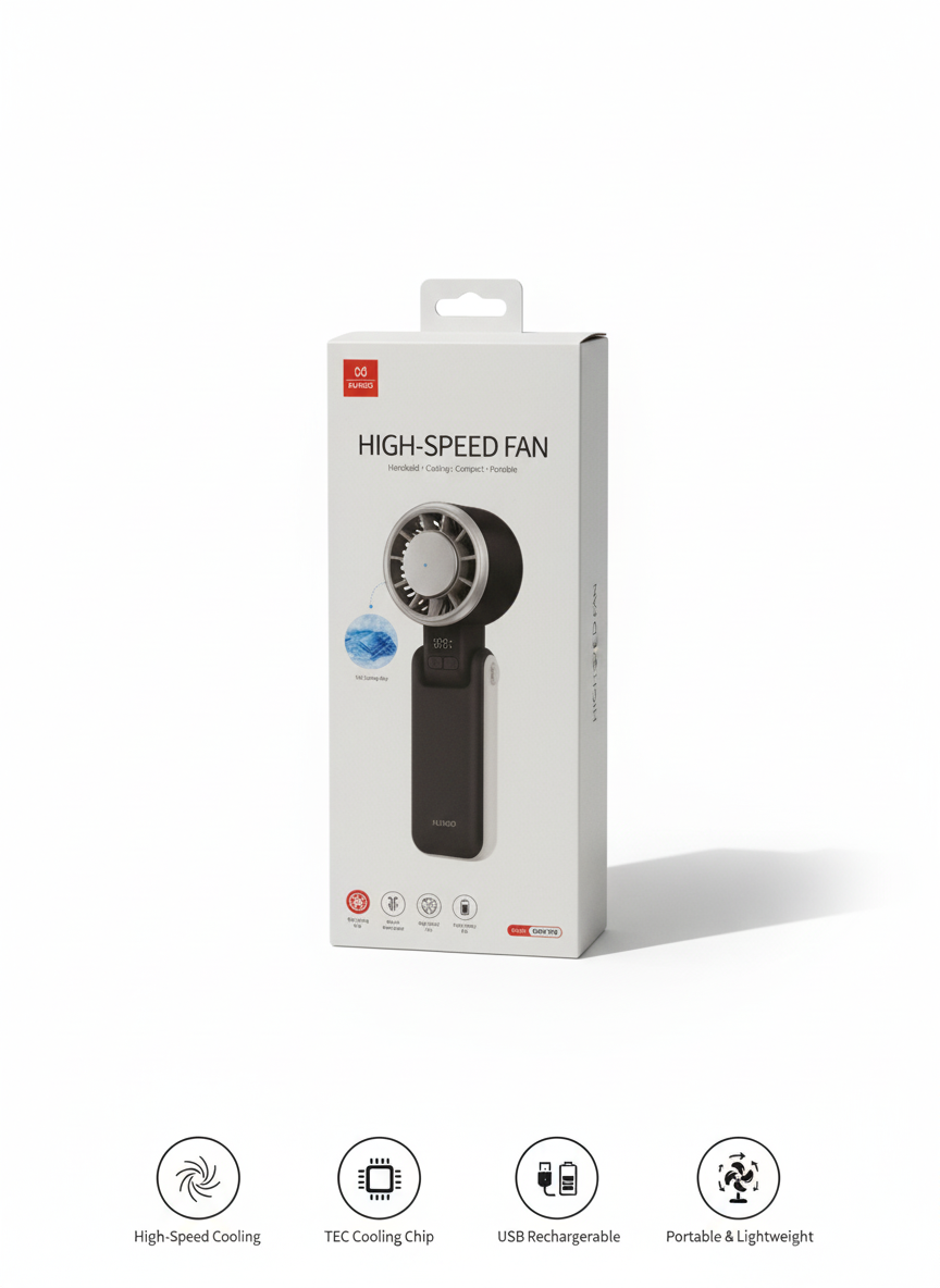 XUNDO High-Speed Handheld Fan with TEC Cooling Chip, Digital Display & USB Rechargeable Battery