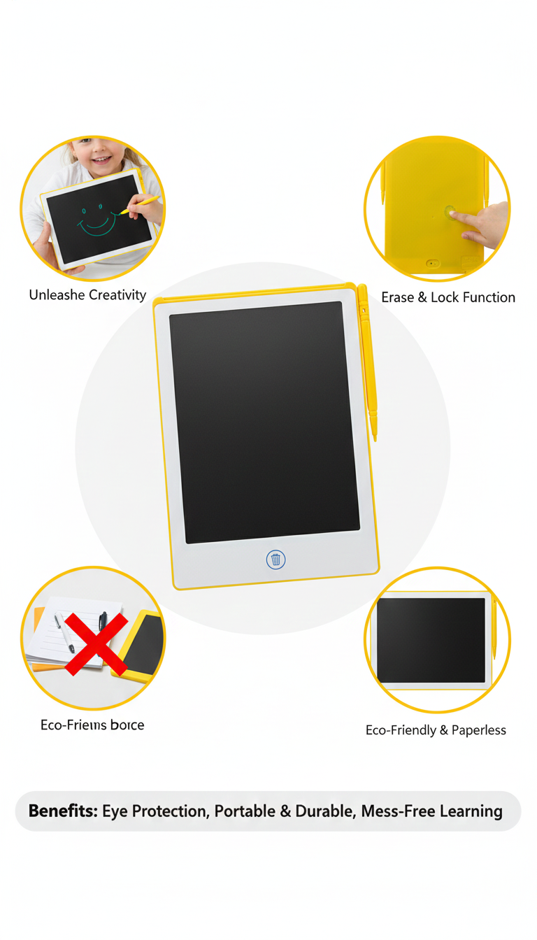 Writing Pad, Eco-Friendly Drawing Board, Educational Learning Toy, Travel-Friendly Gift for Boys and Girls