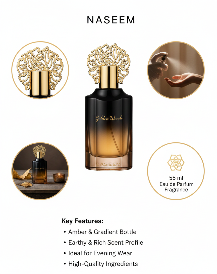 Naseem Golden Woods Perfume – Elite Woody & Oriental Long-Lasting Scent (55ml)