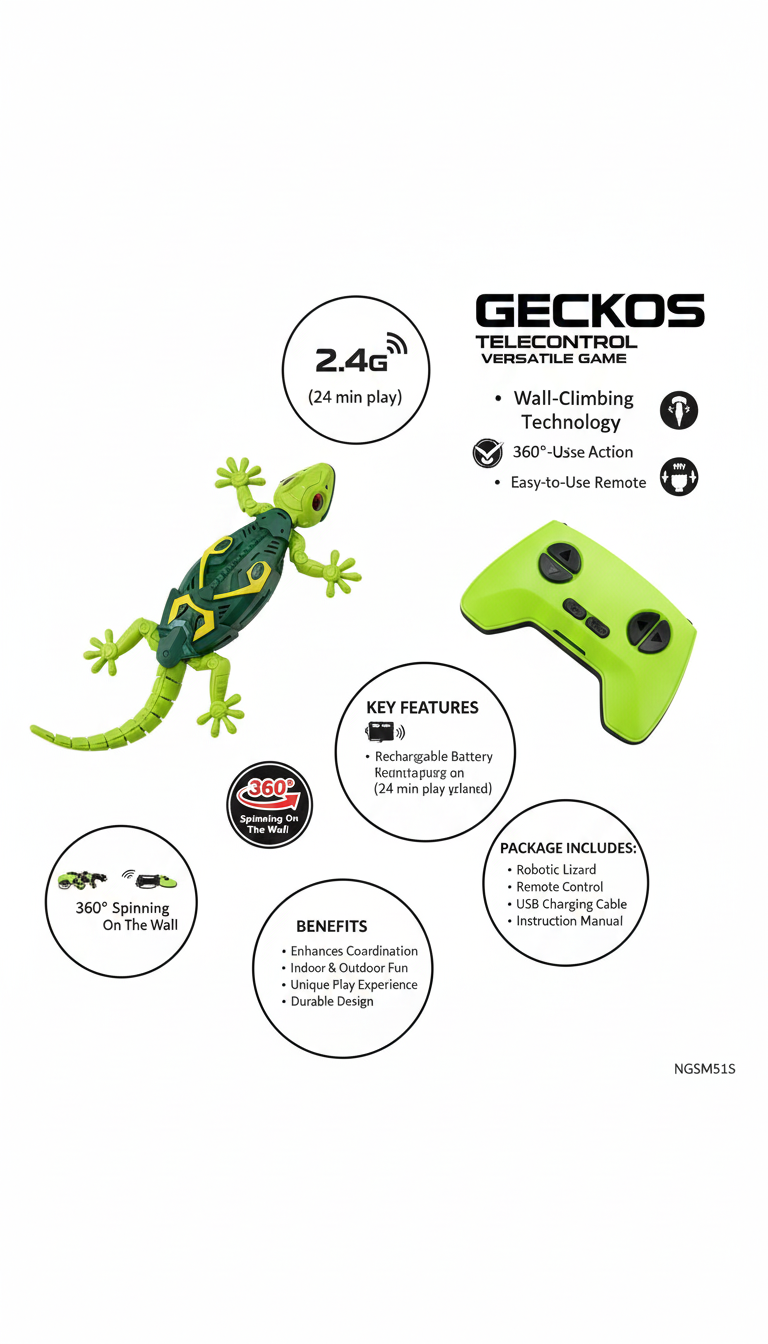 Geckos Telecontrol RC Wall-Climbing Lizard – 360° Spinning Remote Control Toy