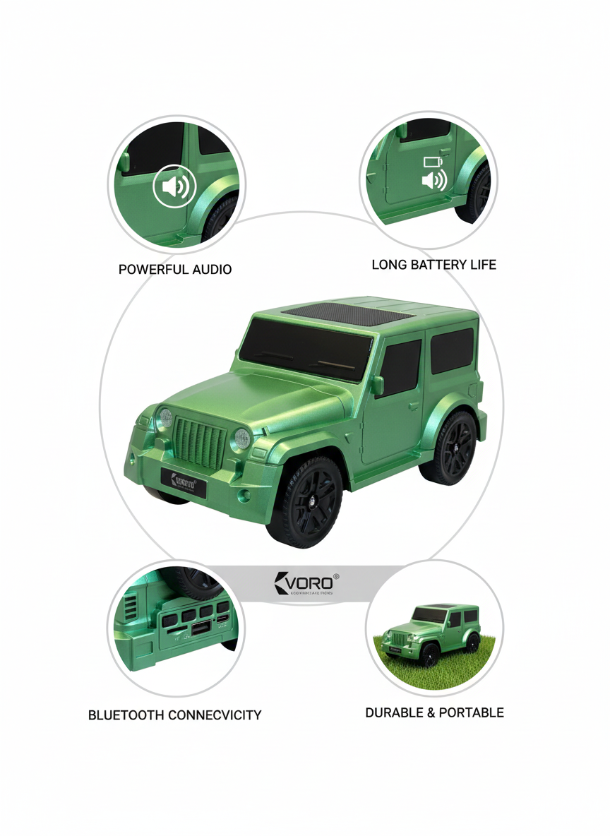 Metallic Green SUV Bluetooth Speaker – Portable Wireless Audio Mini Vehicle