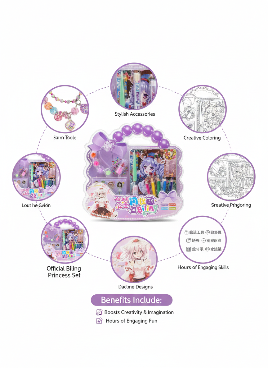 Magical Princess DIY Glitter Art & Fashion Design Creativity Set with Anime Craft Accessories, Sparkle Tools, Coloring Pens, Beads, Stickers & Style Kit