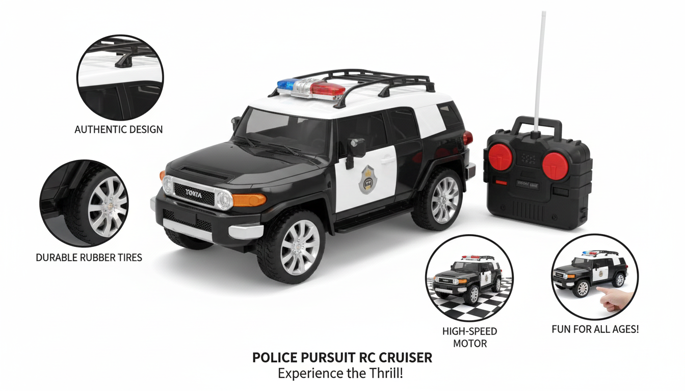 Remote Control Police SUV Toy Car with Flashing Lights, Durable Off-Road Tires, Long-Lasting Battery and Easy Steering for Kids