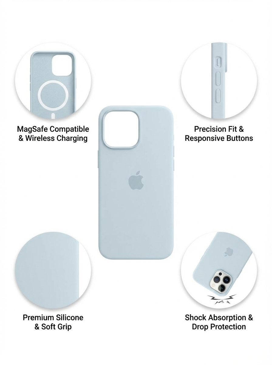 Premium MagSafe Compatible Silicone Phone Case with Soft Grip, Precision Fit Buttons and Shock Absorption Protection for iPhone