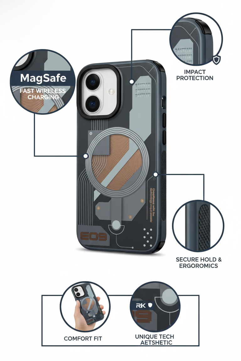 Premium Magnetic Clear Phone Case with Wireless Charging Support, Raised Camera Protection, and Shock Absorbing Design