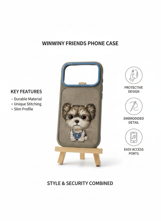 Cute Embroidered Puppy Dog iPhone 17 Pro Case - Soft Fabric, Slim Fit & Protective
