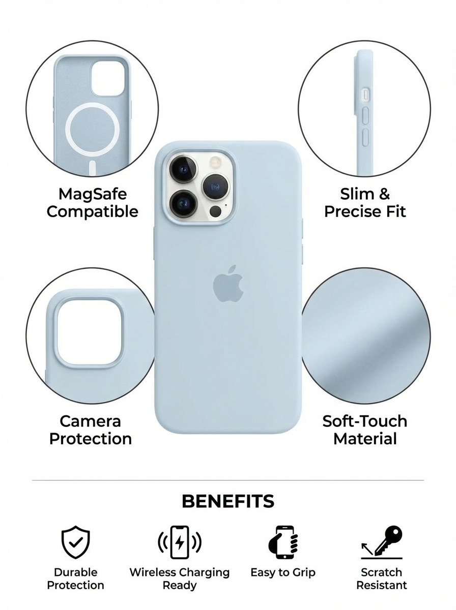 Premium MagSafe Compatible Silicone Phone Case with Soft Grip, Precision Fit Buttons and Shock Absorption Protection for iPhone