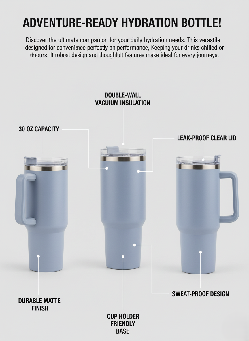 Ergonomic Handle 40oz Tumbler: Spill-Proof Lid & Double-Walled Durability