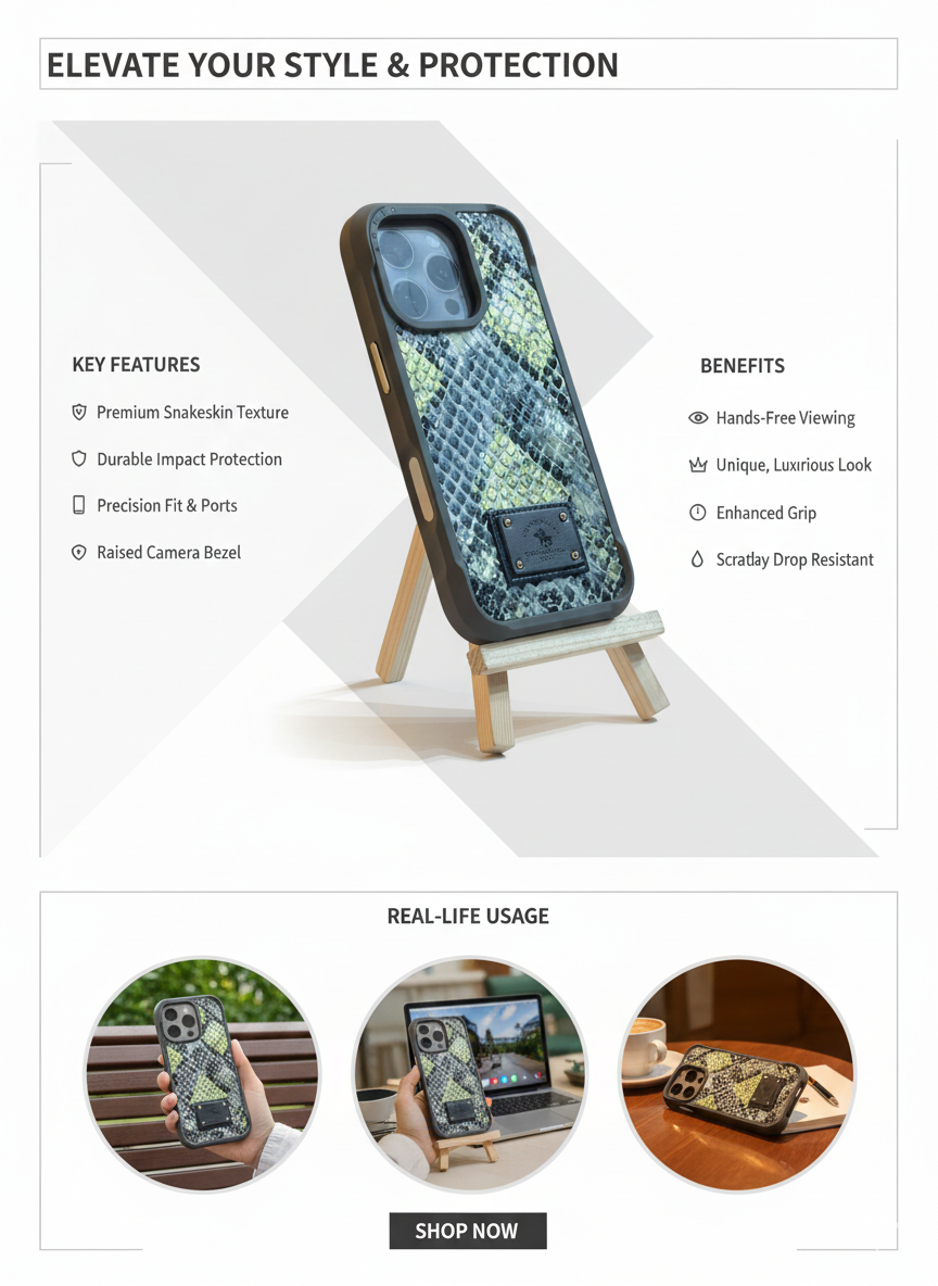 Luxury Snake Skin Back Cover for iPhone 16 Pro | Protective & Stylish