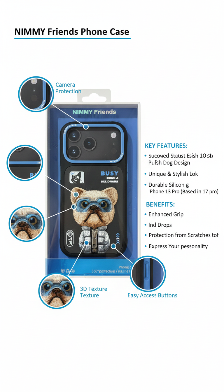 3D Embroidered Dog Armor Case for iPhone 17 Pro – Shockproof 360° Protection