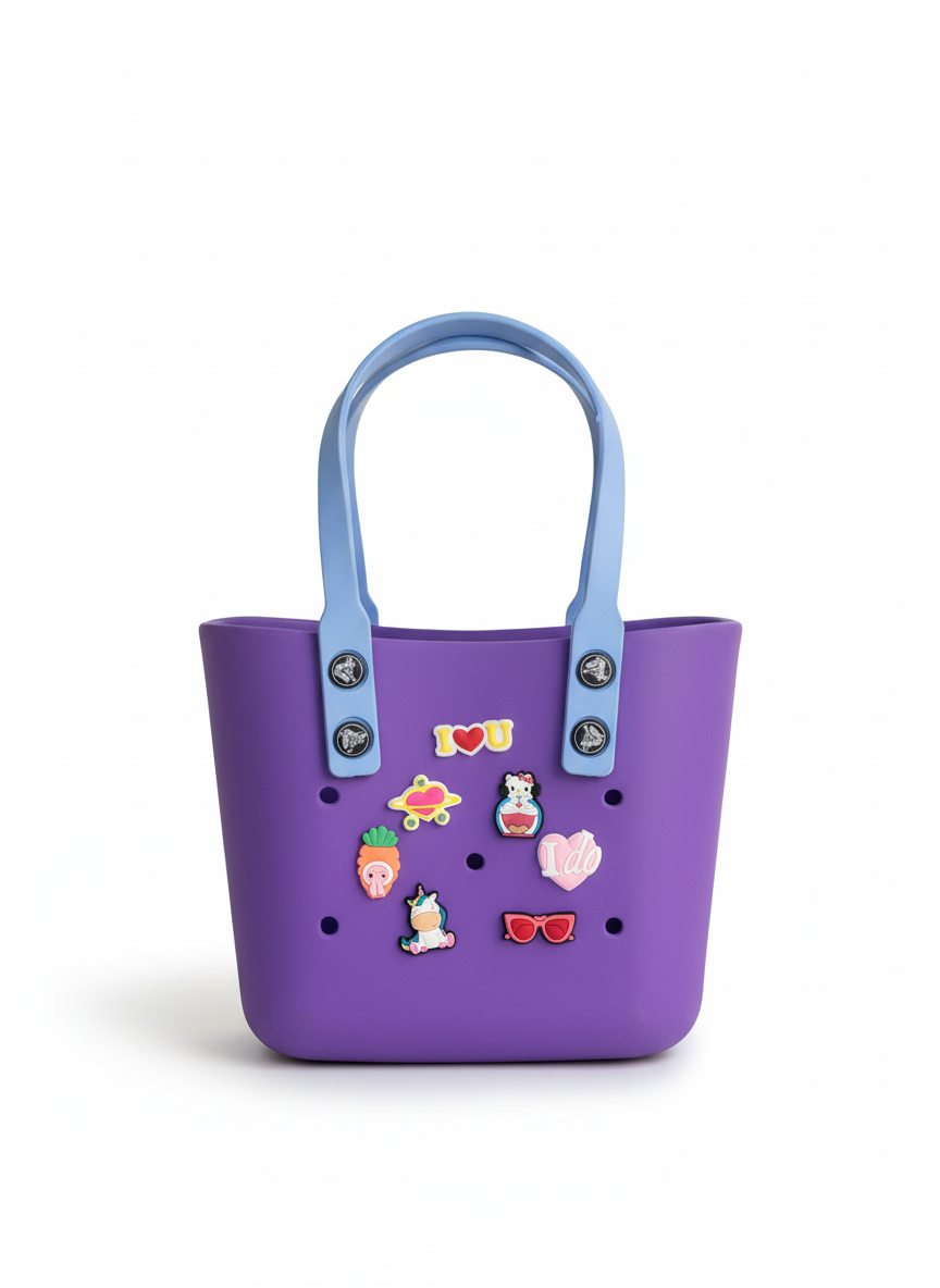 Luxe Customizable EVA Tote in Purple with Sky-Blue Handles