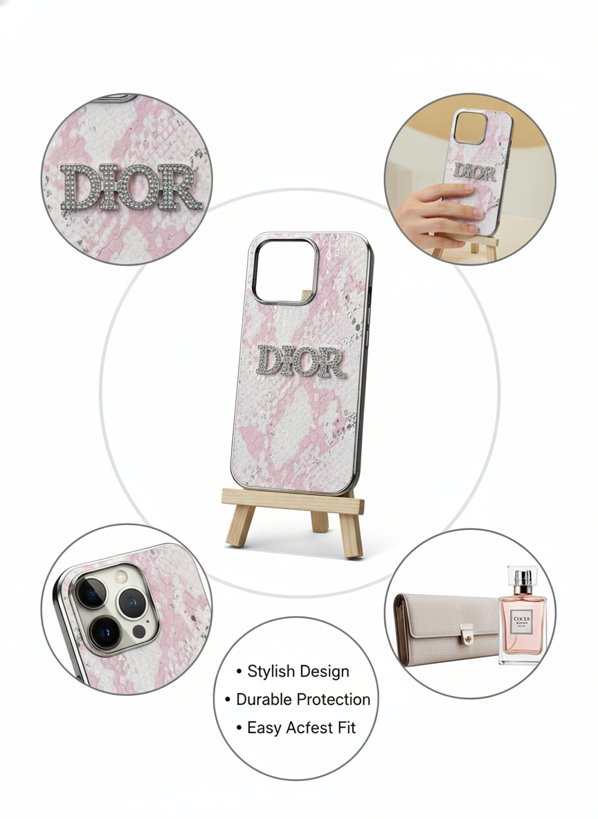 Luxury Pink Snakeskin Texture Designer-Style Protective 14 Pro Case with Raised Logo Finish
