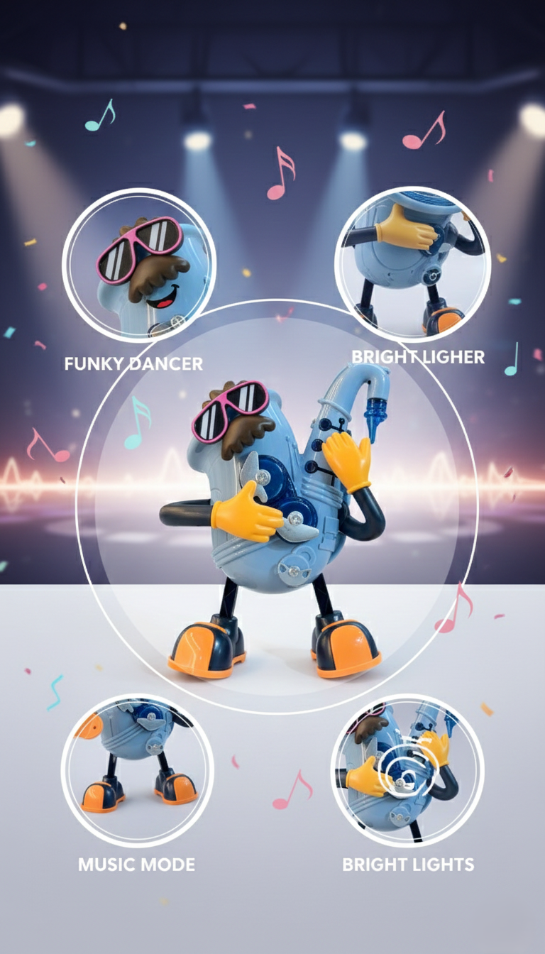 Dancing Saxophone Toy with Music, Lights, Funky Dance Moves, Interactive Fun, Bright LED Effects, Kids Entertainment Gift, Musical Cartoon Character Toy for Boys & Girls