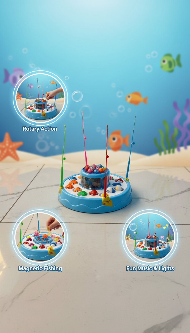 Rotating Magnetic Fishing Toy Set with 26+ Fish & 4 Rods