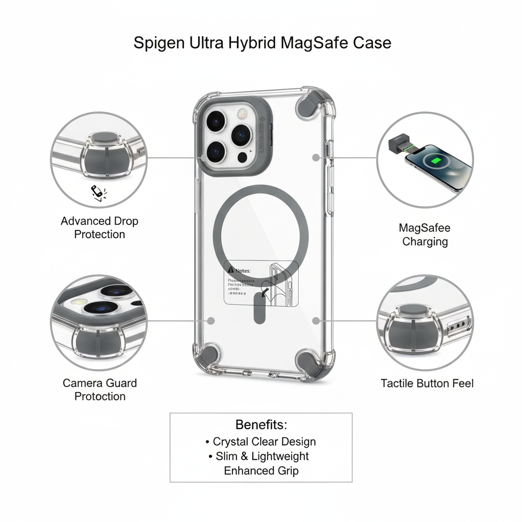 Spigen Ultra Hybrid MagSafe Clear Protective Case for iPhone 16 Pro with Military Grade Drop Protection, Crystal Clear Back, Camera Guard, Slim Lightweight Design, Enhanced Grip, and Wireless Charging Compatibility