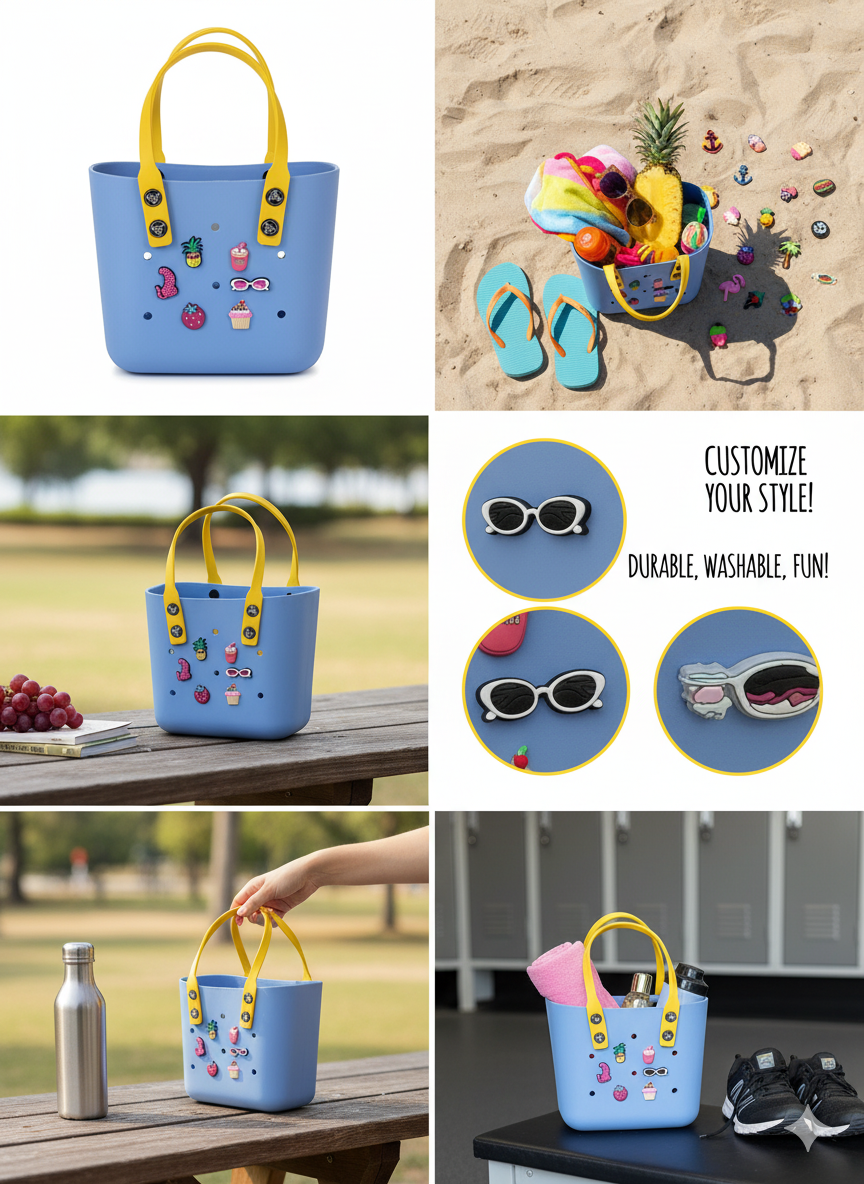 Charm-Compatible Waterproof Tote Bag – Perfect for Beach & Travel