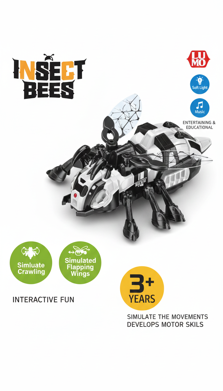 Insect Bees Robotic Crawling Toy – LED Lights, Music & Flapping Wings
