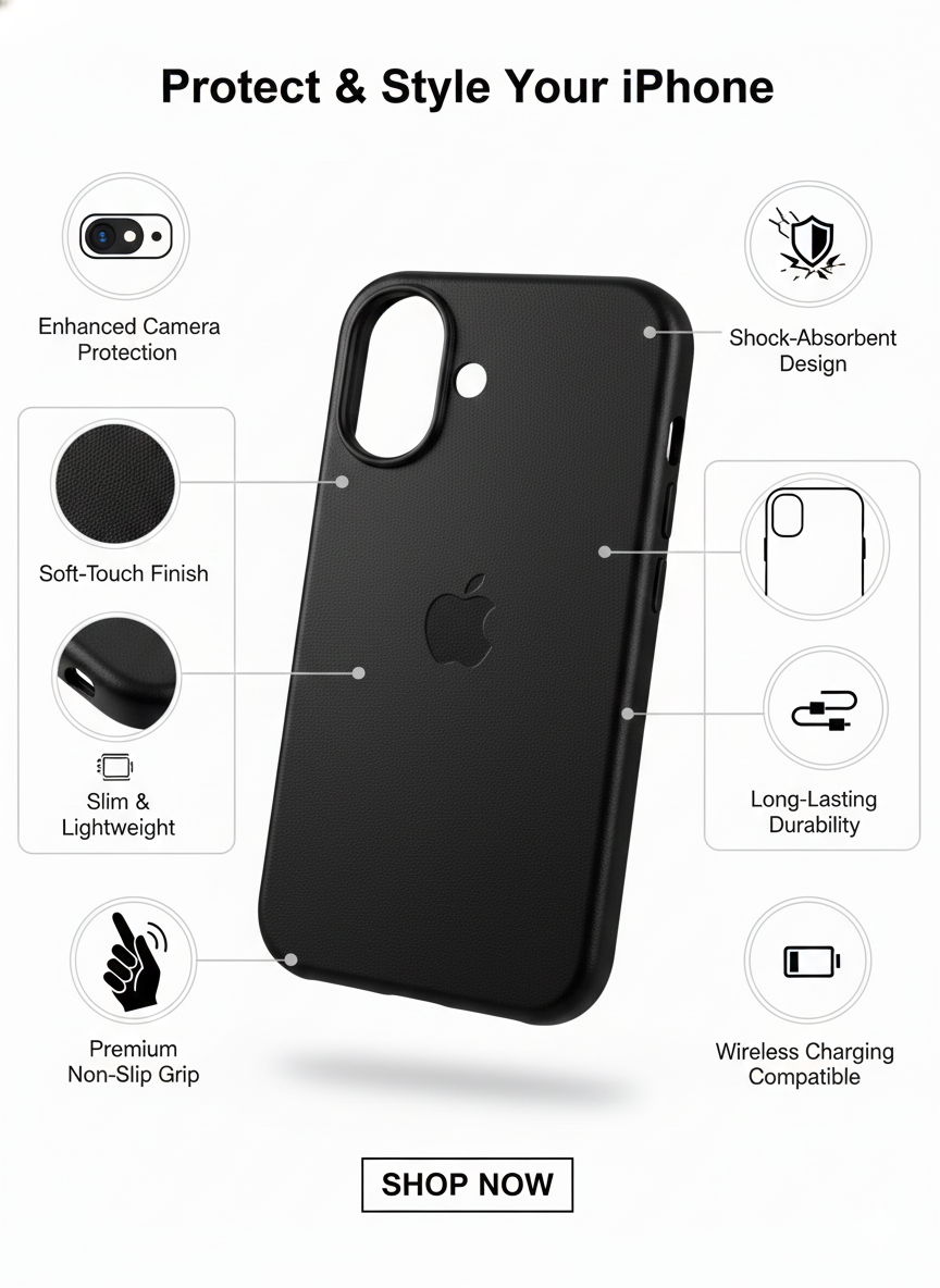 Premium Soft-Touch Shockproof iPhone Case with Slim Lightweight Protection and Wireless Charging Compatibility