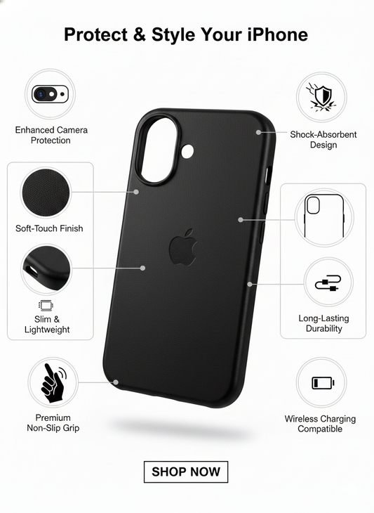 Premium Soft-Touch Shockproof iPhone Case with Slim Lightweight Protection and Wireless Charging Compatibility