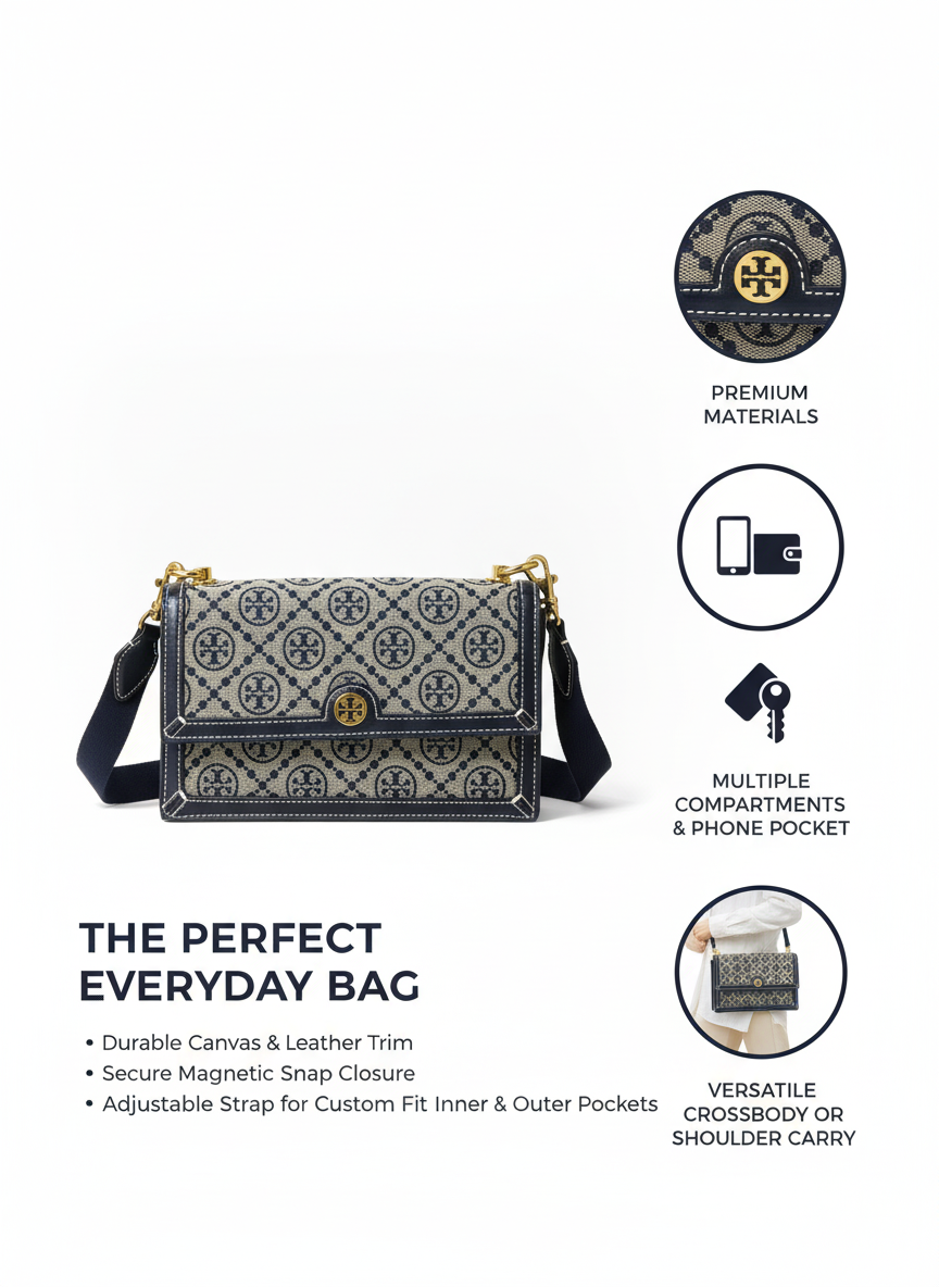 Emphasizing Style & Features Structured Monogram Shoulder Bag with Adjustable Strap - Everyday Elegance