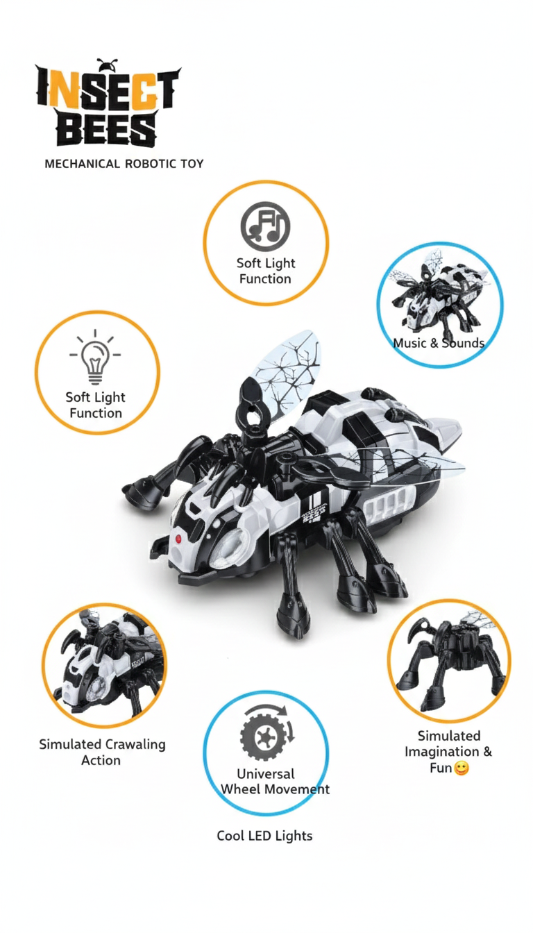 Insect Bees Robotic Crawling Toy – LED Lights, Music & Flapping Wings