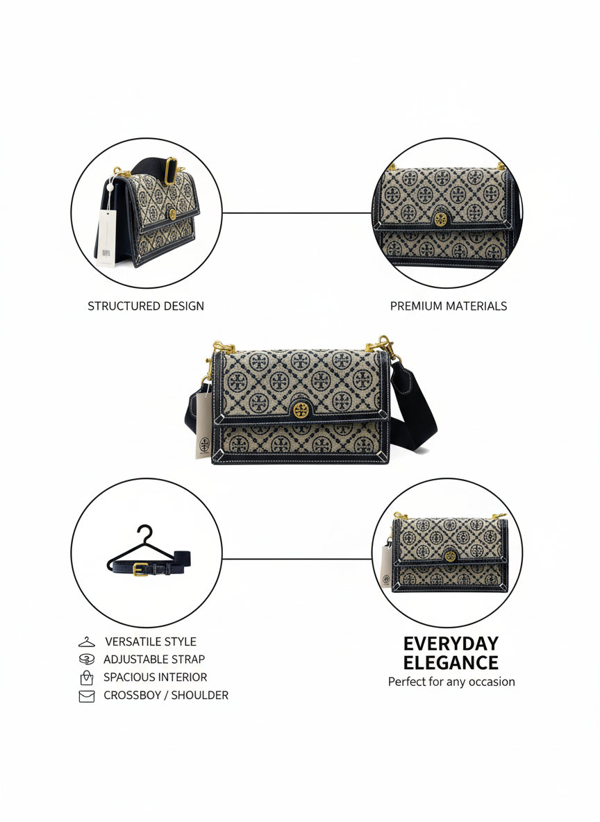 Emphasizing Style & Features Structured Monogram Shoulder Bag with Adjustable Strap - Everyday Elegance