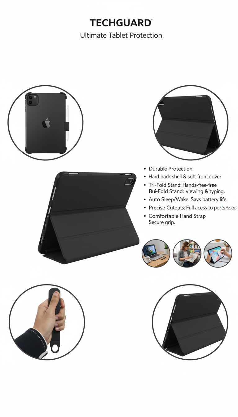 Premium Magnetic Stand Protective Tablet Case with Secure Pen Holder, Shock-Resistant Build, Multi-Angle Viewing, Slim Lightweight Design for Everyday Safe Device Use